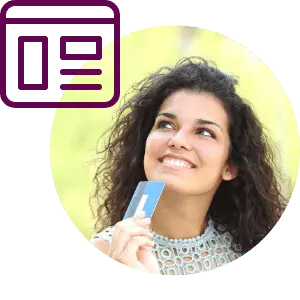 smiling woman holding credit card