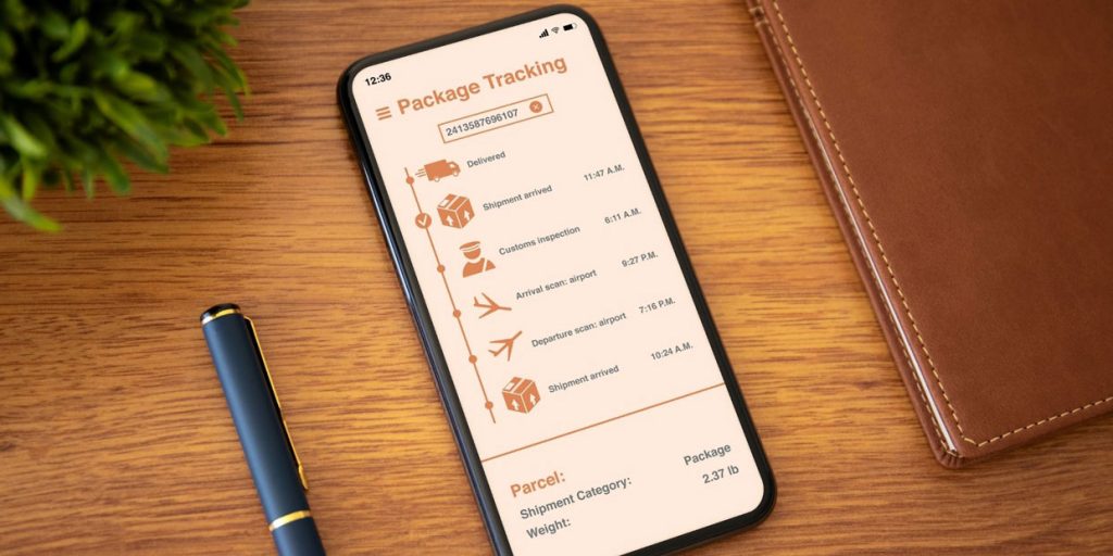 smartphone with package tracking app