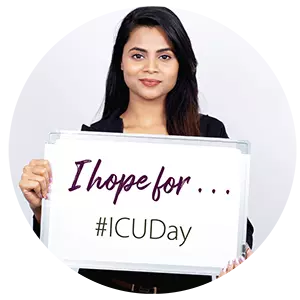 woman holding sign with I hope for...#ICUDay